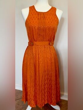 Anthro 100% Silk Orange Grand Slam Midi Dress Size 00